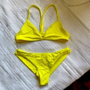 Frankie’s bikini neon yellow bikini set. Both size XS. Worn once.